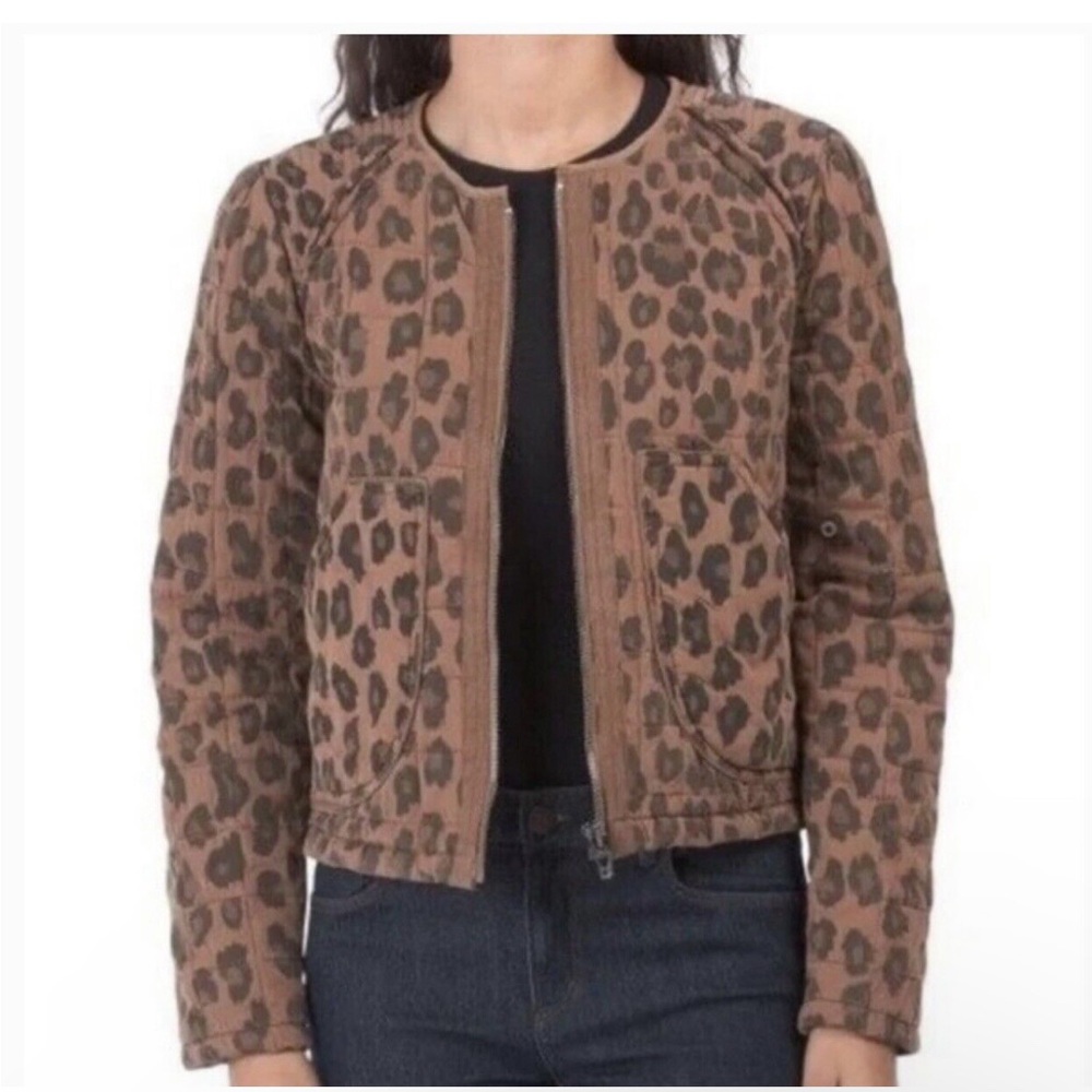 BLANK NYC Natural Leopard Cheetah Print Zip Front Quilted Jacket Small